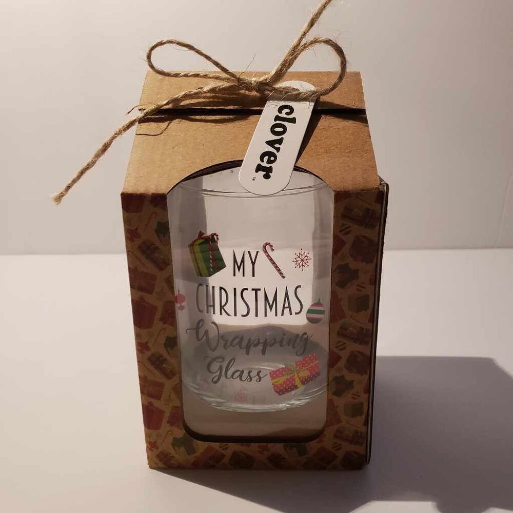 Christmas Gift Set of Stemless Wine Glass and Santa Hat Bottle Topper